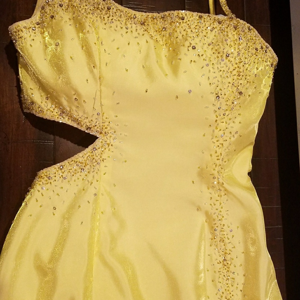 Precious Formals Size 8 Yellow Beaded Prom Dress